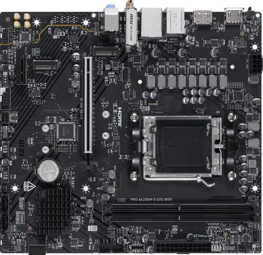 Материнская плата MSI PRO A620AM-G EVO WIFI Socket AM5 AMD A620A 2xDDR5 mATX AC`97 8ch(7.1) 2.5Gg RAID+VGA+HDMI+DP