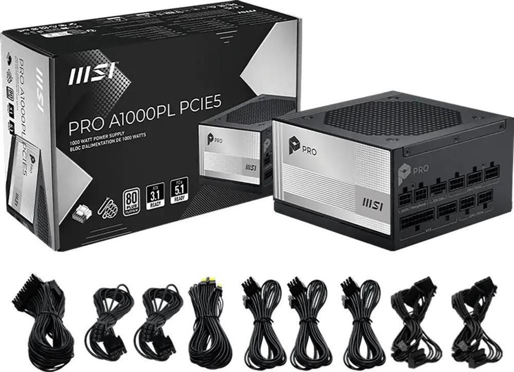 Блок питания MSI ATX 1000W Pro A1000PL 80+ platinum (20+4pin) APFC 120mm fan 6xSATA Cab Manag RTL