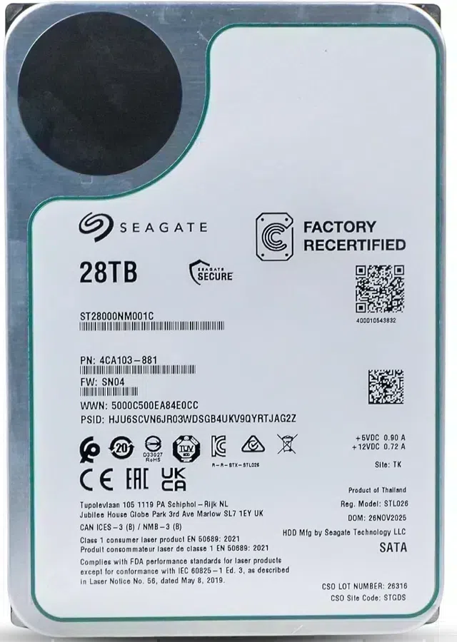 Жесткий диск Seagate SATA-III 28Tb ST28000NM001C Factory Recertified Server Exos 512E (7200rpm) 512Mb 3.5"
