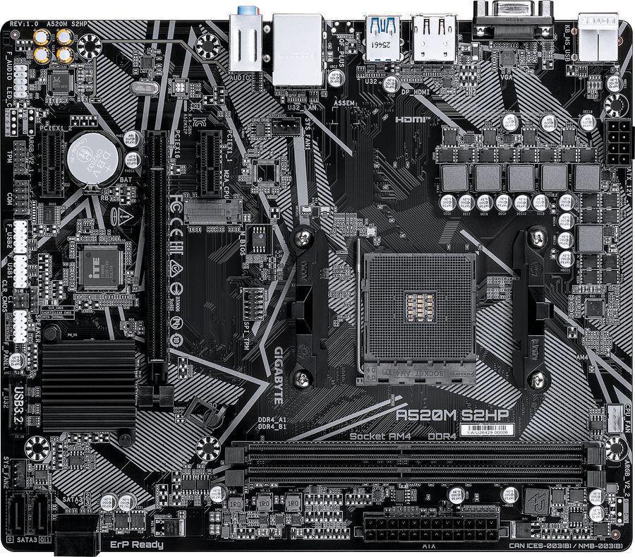 Материнская плата Gigabyte A520M S2HP Soc-AM4 AMD A520 2xDDR4 mATX AC`97 8ch(7.1) GbLAN RAID+VGA+HDMI+DP