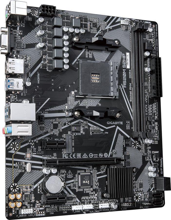 Материнская плата Gigabyte A520M S2HP Soc-AM4 AMD A520 2xDDR4 mATX AC`97 8ch(7.1) GbLAN RAID+VGA+HDMI+DP