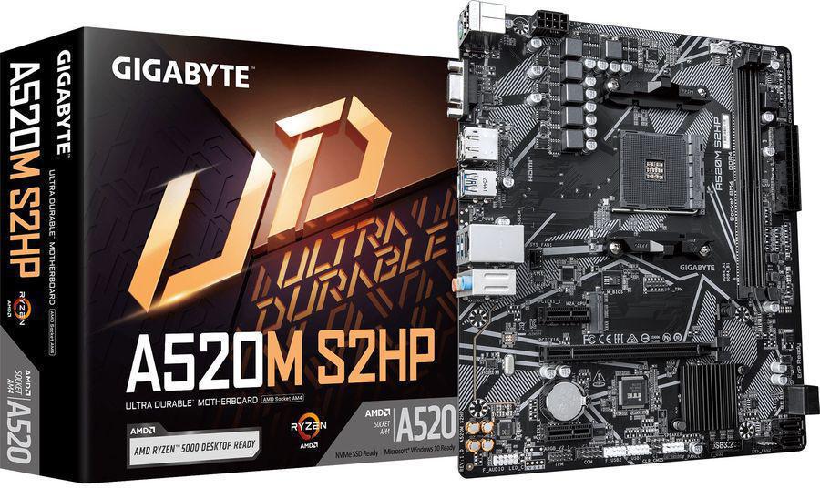 Материнская плата Gigabyte A520M S2HP Soc-AM4 AMD A520 2xDDR4 mATX AC`97 8ch(7.1) GbLAN RAID+VGA+HDMI+DP