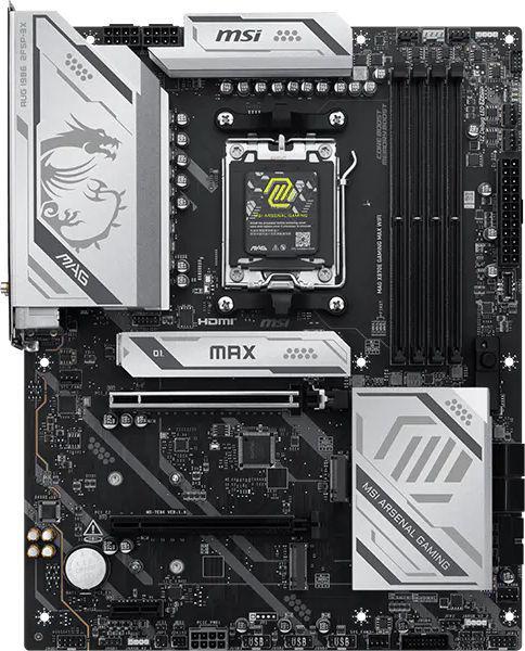 Материнская плата MSI MAG X870E GAMING MAX WIFI Socket AM5 AMD X870E 4xDDR5 ATX AC`97 8ch(7.1) 5Gigabit RAID+HDMI