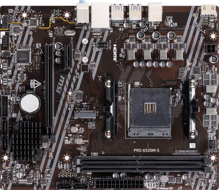 Материнская плата MSI PRO A520M-S Soc-AM4 AMD A520 2xDDR4 mATX AC`97 8ch(7.1) GbLAN RAID+HDMI