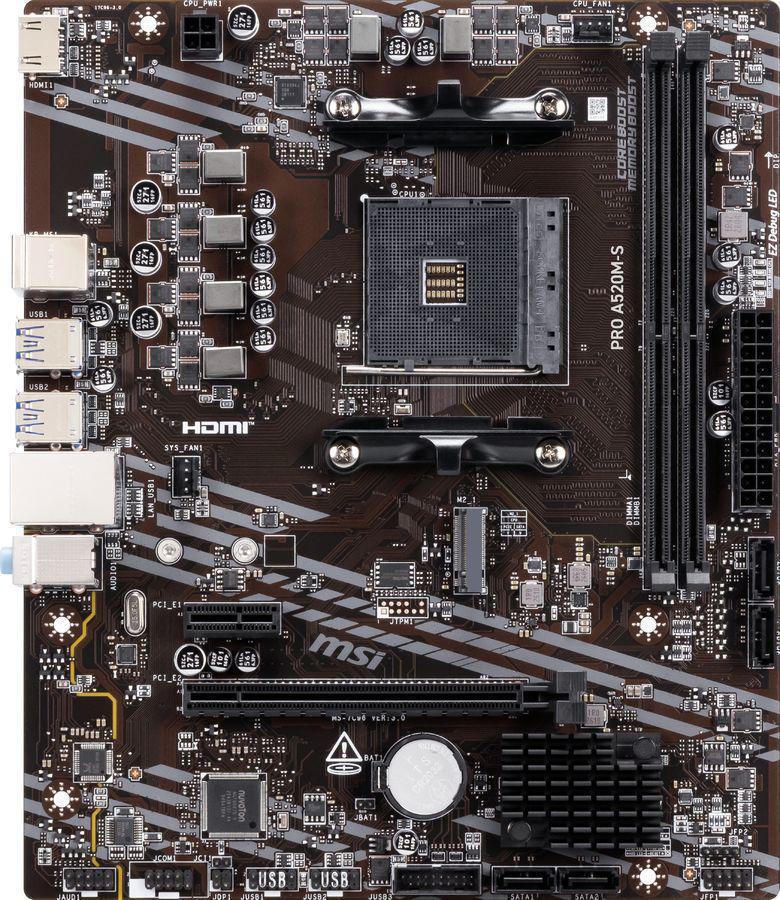 Материнская плата MSI PRO A520M-S Soc-AM4 AMD A520 2xDDR4 mATX AC`97 8ch(7.1) GbLAN RAID+HDMI