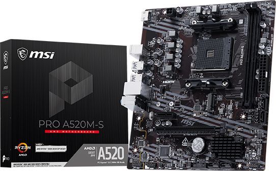 Материнская плата MSI PRO A520M-S Soc-AM4 AMD A520 2xDDR4 mATX AC`97 8ch(7.1) GbLAN RAID+HDMI