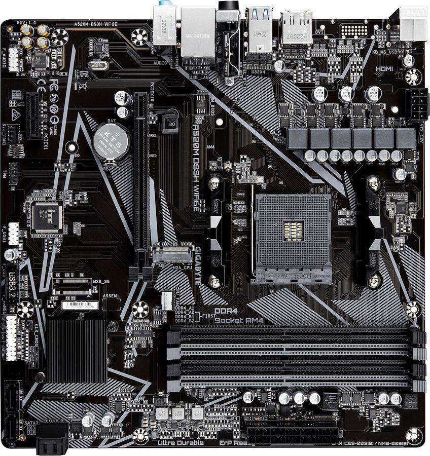 Материнская плата Gigabyte A520M DS3H WF6E Soc-AM4 AMD A520 4xDDR4 mATX AC`97 8ch(7.1) GbLAN RAID+HDMI+DP