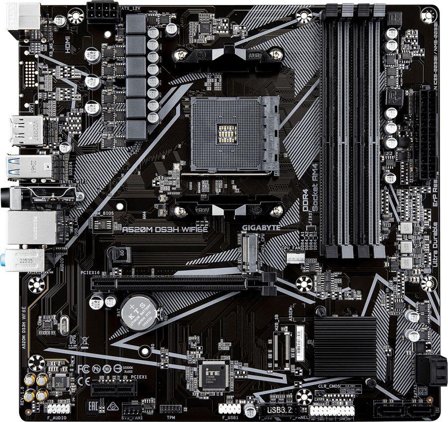Материнская плата Gigabyte A520M DS3H WF6E Soc-AM4 AMD A520 4xDDR4 mATX AC`97 8ch(7.1) GbLAN RAID+HDMI+DP