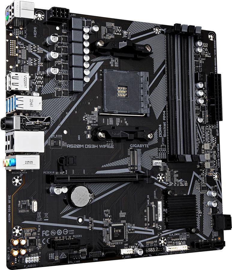 Материнская плата Gigabyte A520M DS3H WF6E Soc-AM4 AMD A520 4xDDR4 mATX AC`97 8ch(7.1) GbLAN RAID+HDMI+DP