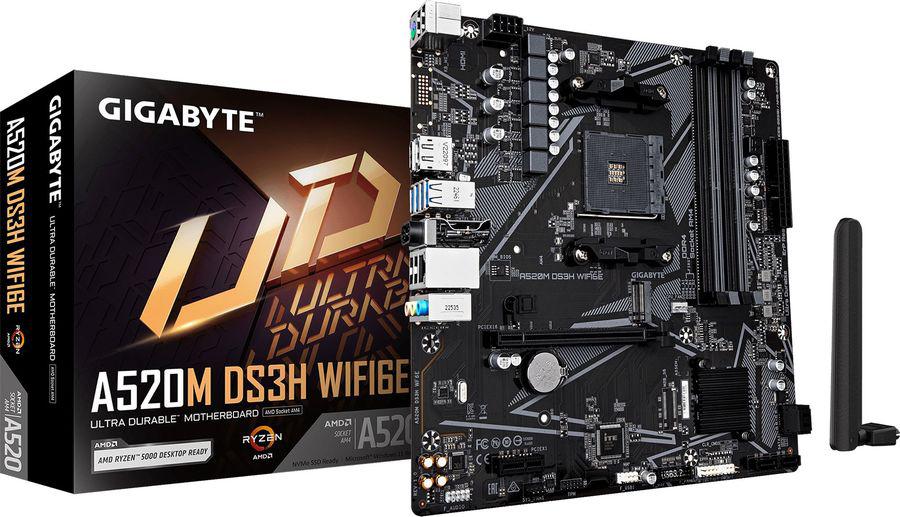 Материнская плата Gigabyte A520M DS3H WF6E Soc-AM4 AMD A520 4xDDR4 mATX AC`97 8ch(7.1) GbLAN RAID+HDMI+DP