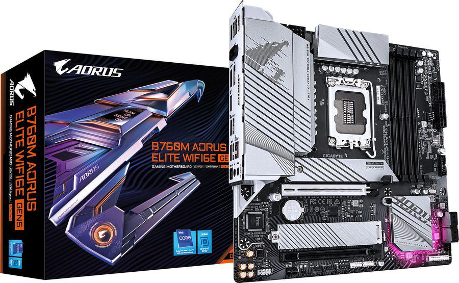 Материнская плата Gigabyte B760M AORUS ELITE WIFI6E GEN5 Soc-1700 Intel B760 4xDDR5 mATX AC`97 8ch(7.1) 2.5Gg RAID+HDMI+DP