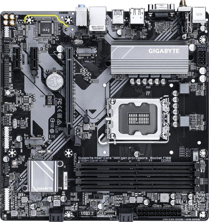 Материнская плата Gigabyte B760M D3HP WIFI6 Soc-1700 Intel B760 4xDDR5 mATX AC`97 8ch(7.1) GbLAN RAID+VGA+HDMI+DP
