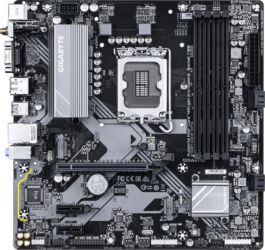 Материнская плата Gigabyte B760M D3HP WIFI6 Soc-1700 Intel B760 4xDDR5 mATX AC`97 8ch(7.1) GbLAN RAID+VGA+HDMI+DP