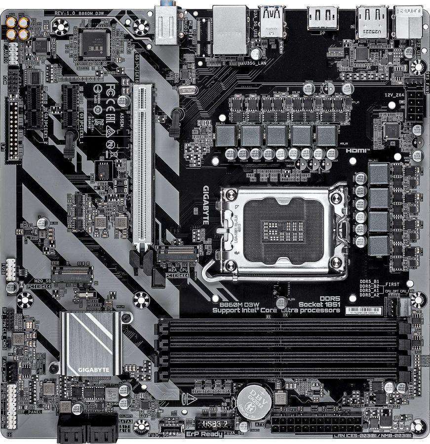 Материнская плата Gigabyte B860M D3W Soc-1851 Intel B860 4xDDR5 mATX AC`97 8ch(7.1) GbLAN RAID+HDMI+DP