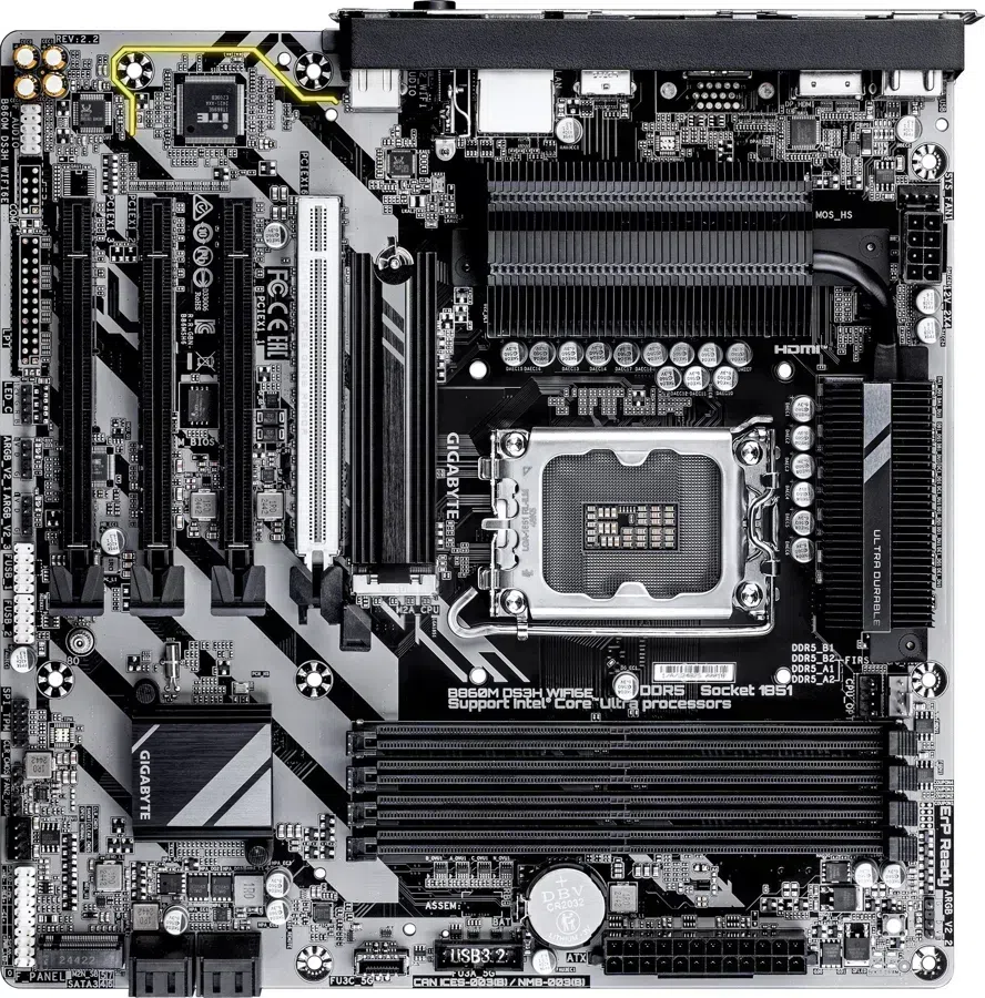 Материнская плата Gigabyte B860M DS3H WIFI6E Soc-1851 Intel B860 4xDDR5 mATX AC`97 8ch(7.1) 2.5Gg RAID+HDMI+DP