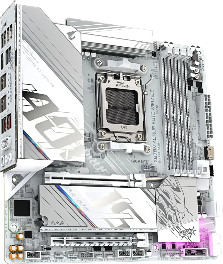 Материнская плата Gigabyte X870M AORUS ELITE WIFI7 ICE Socket AM5 AMD X870 4xDDR5 mATX AC`97 8ch(7.1) 2.5Gg RAID+HDMI