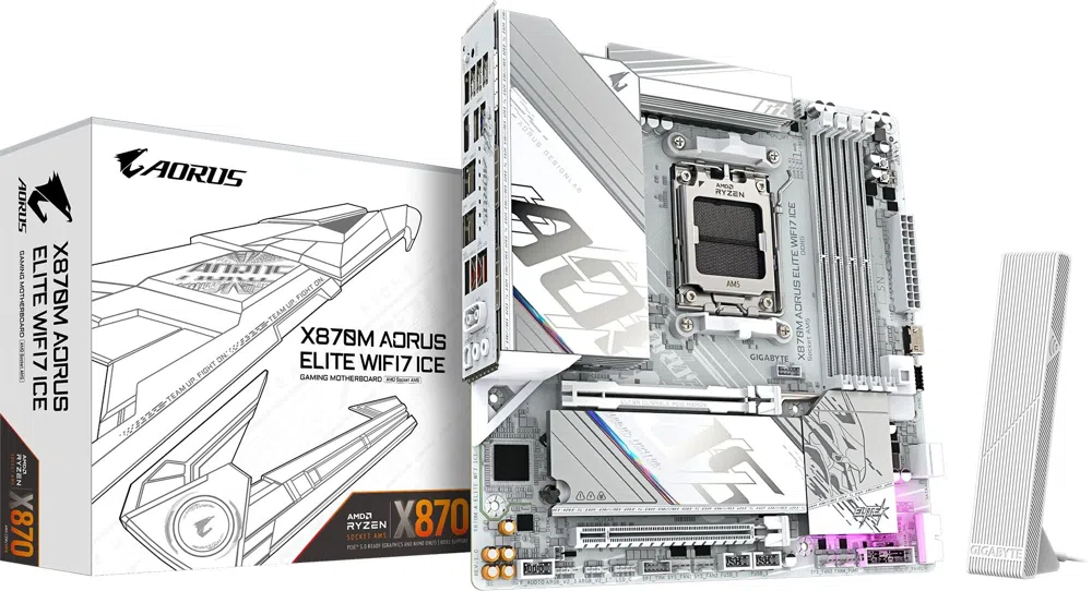 Материнская плата Gigabyte X870M AORUS ELITE WIFI7 ICE Socket AM5 AMD X870 4xDDR5 mATX AC`97 8ch(7.1) 2.5Gg RAID+HDMI