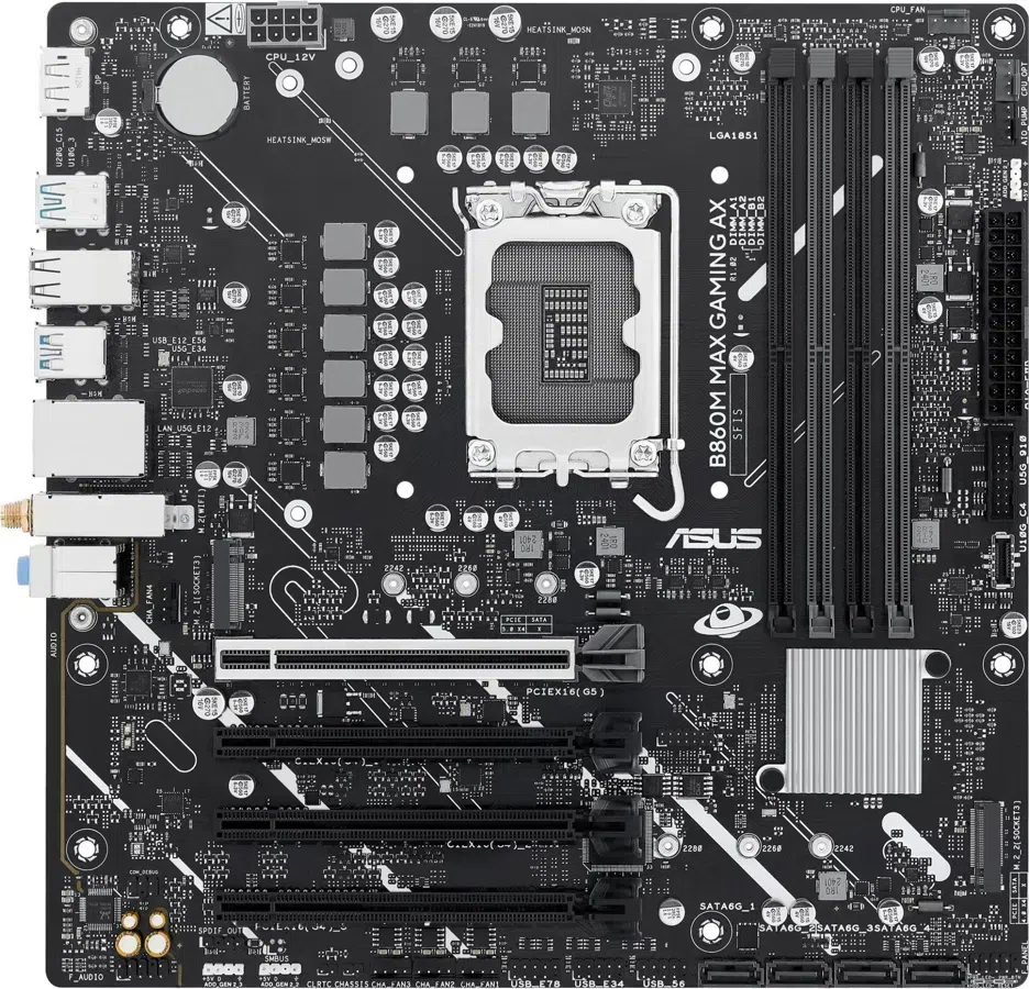 Материнская плата Asus B860M MAX GAMING AX Soc-1851 Intel B860 4xDDR5 mATX AC`97 8ch(7.1) 2.5Gg RAID+DP