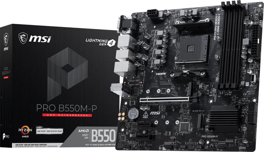 Материнская плата MSI PRO B550M-P Soc-AM4 AMD B550 4xDDR4 mATX AC`97 8ch(7.1) GbLAN RAID+VGA+HDMI+DP
