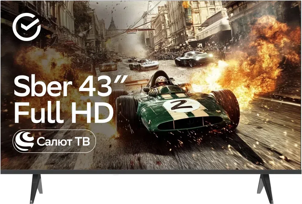Телевизор LED Sber 43" SDX-43F2124 Салют ТВ Frameless черный FULL HD 60Hz DVB-T DVB-T2 DVB-C DVB-S DVB-S2 USB WiFi Smart TV (RUS)