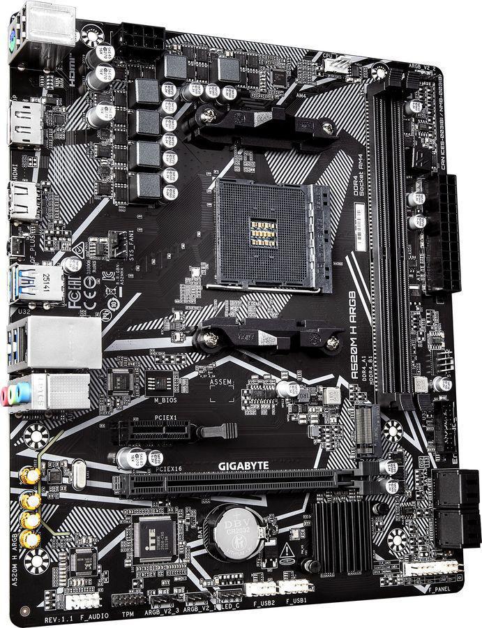 Материнская плата Gigabyte A520M H ARGB Soc-AM4 AMD A520 2xDDR4 mATX AC`97 8ch(7.1) GbLAN RAID+HDMI+DP
