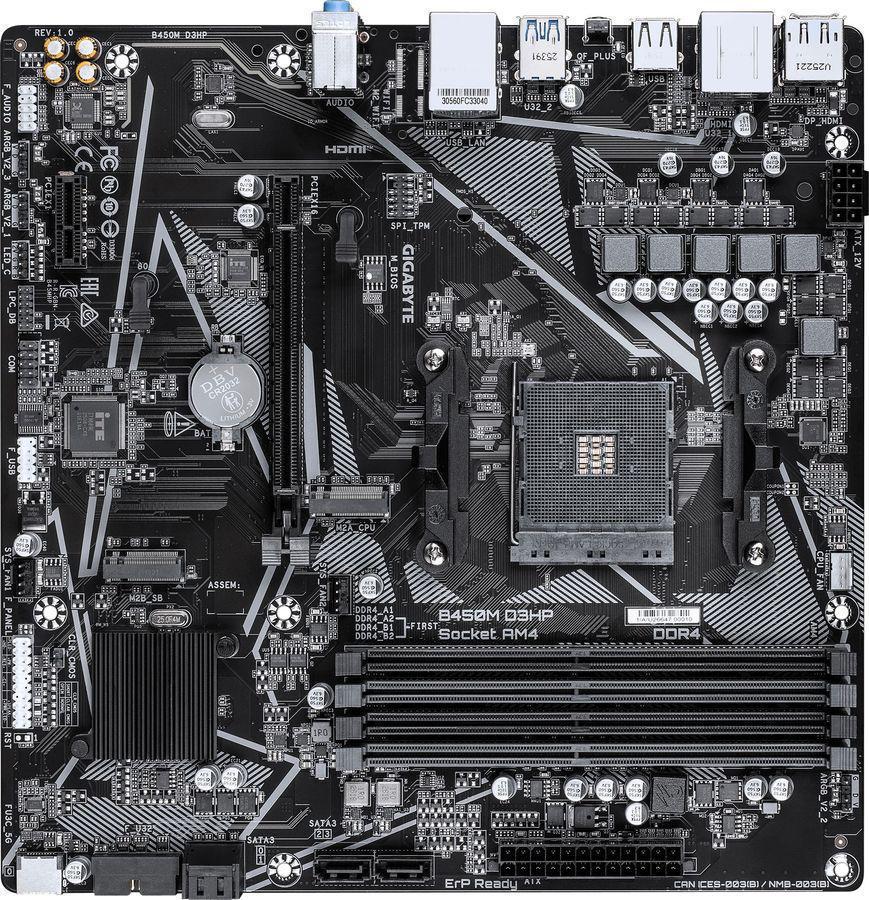 Материнская плата Gigabyte B450M D3HP Soc-AM4 AMD B450 4xDDR4 mATX AC`97 8ch(7.1) GbLAN RAID+HDMI+DP