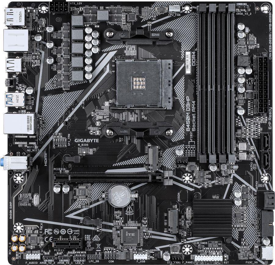 Материнская плата Gigabyte B450M D3HP Soc-AM4 AMD B450 4xDDR4 mATX AC`97 8ch(7.1) GbLAN RAID+HDMI+DP