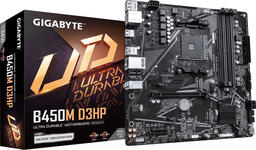 Материнская плата Gigabyte B450M D3HP Soc-AM4 AMD B450 4xDDR4 mATX AC`97 8ch(7.1) GbLAN RAID+HDMI+DP