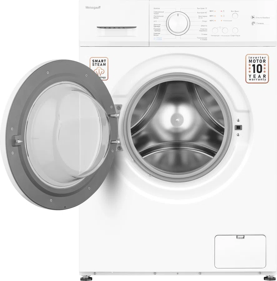 Стиральная машина Weissgauff WM 4506 Inverter Steam класс: A+++ загр.фронтальная макс.:6кг белый инвертор