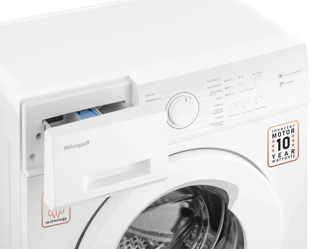 Стиральная машина Weissgauff WM 4506 Inverter Steam класс: A+++ загр.фронтальная макс.:6кг белый инвертор