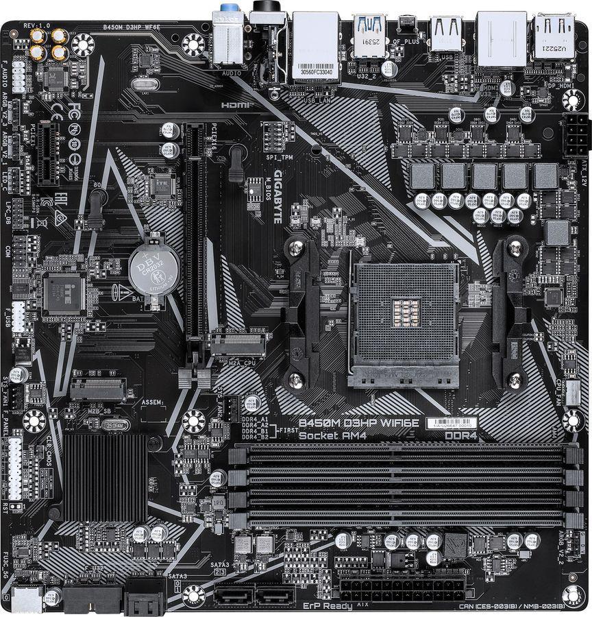 Материнская плата Gigabyte B450M D3HP WF6E Soc-AM4 AMD B450 4xDDR4 mATX AC`97 8ch(7.1) GbLAN RAID+HDMI+DP
