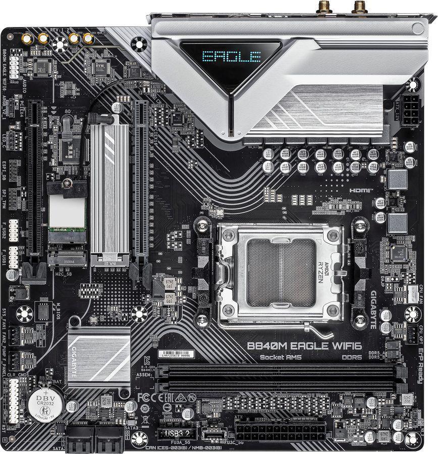Материнская плата Gigabyte B840M EAGLE WIFI6 Socket AM5 AMD B840 2xDDR5 mATX AC`97 8ch(7.1) 2.5Gg RAID+HDMI+DP