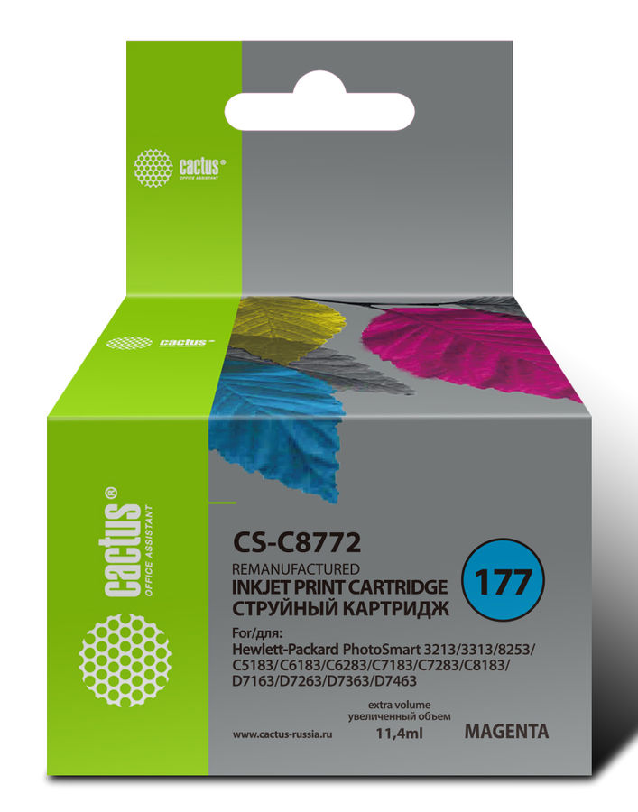 Картридж струйный Cactus CS-C8772 №177 пурпурный (11.4мл) для HP PS 3213/3313/8253/C5183/C6183/C6283/C7183/C7283/C8183/D7163/D7263/D7363/D7463
