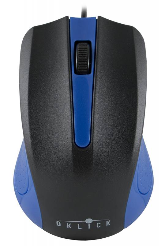 Мышь Оклик 225M черный/синий оптическая (1200dpi) USB (3but)
