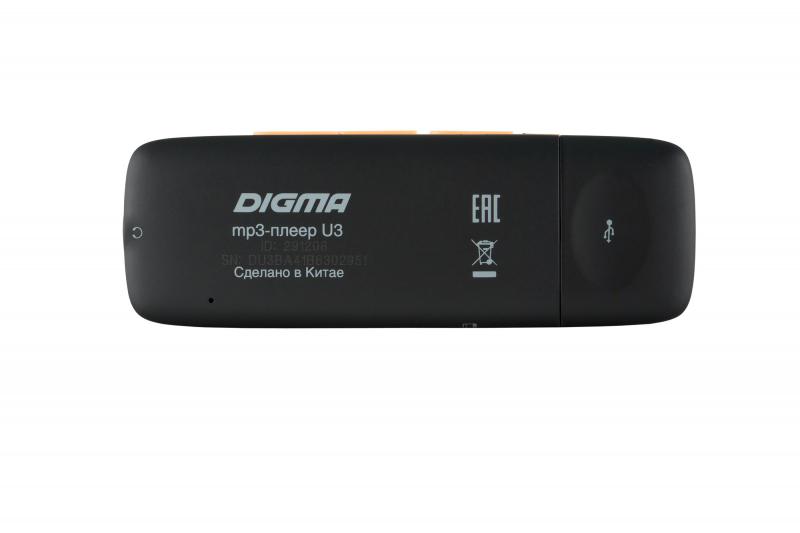 Плеер Flash Digma U3 4Gb черный/оранжевый/1.1"/FM/microSDHC