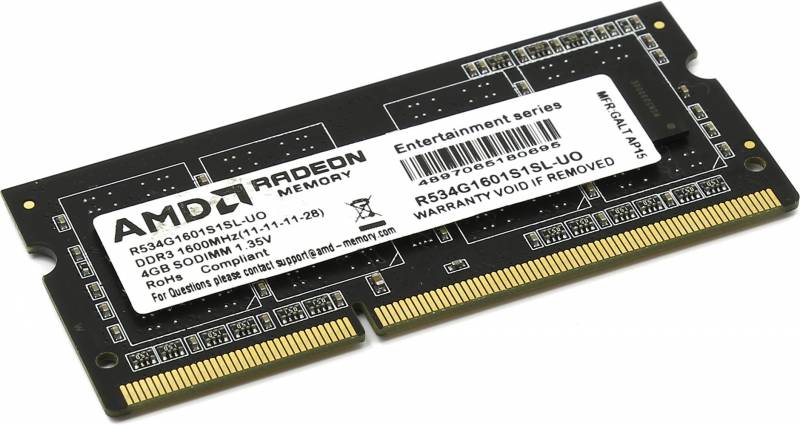 Память DDR3 4Gb 1600MHz AMD R534G1601S1SL-UO OEM PC3-12800 CL11 SO-DIMM 204-pin 1.35В