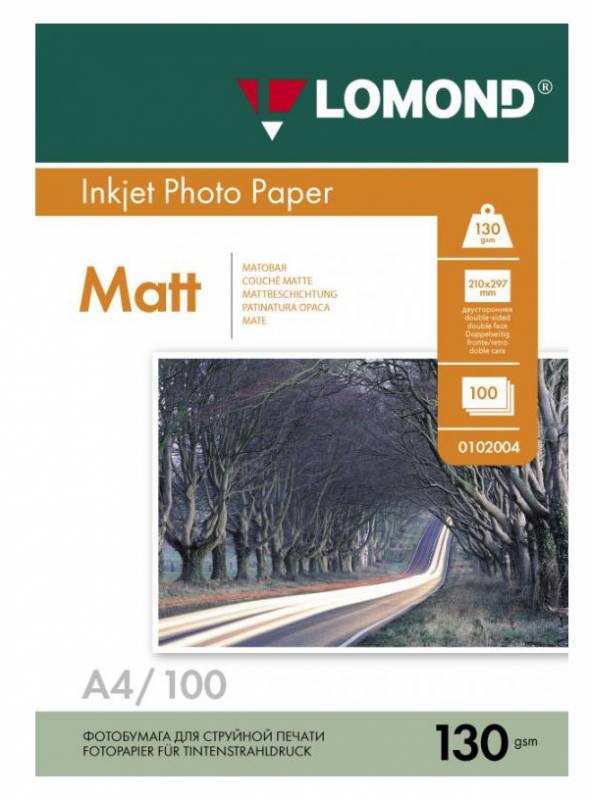Фотобумага Lomond 0102004 A4/130г/м2/100л./белый матовое/матовое для струйной печати