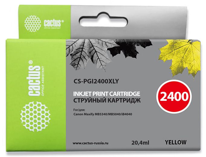Картридж струйный Cactus CS-PGI2400XLY PGI-2400XLY желтый (20.4мл) для Canon MAXIFY iB4040/ МВ5040/ МВ5340