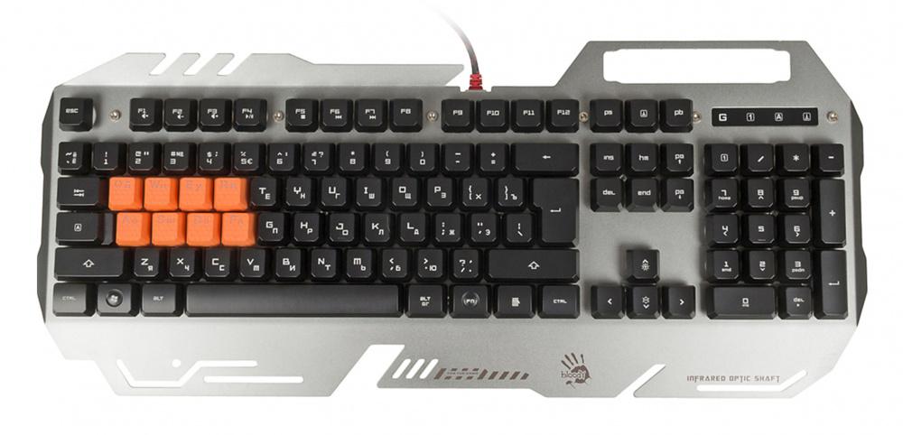 Клавиатура A4Tech Bloody B418 серый USB Multimedia for gamer LED (подставка для запястий)