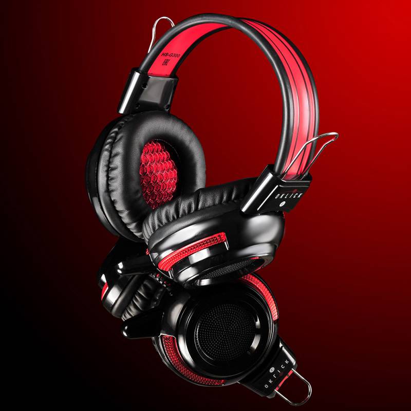 Наушники с микрофоном Оклик HS-G300 ARMAGEDDON черный/красный 2.3м мониторные оголовье (337457)