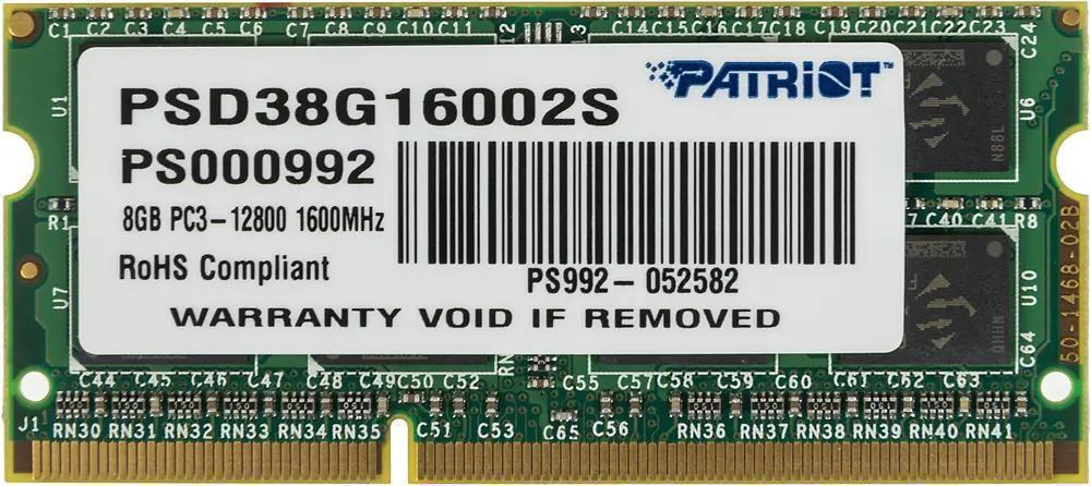 Память DDR3 8Gb 1600MHz Patriot PSD38G16002S RTL PC3-12800 CL11 SO-DIMM 204-pin 1.5В dual rank Ret