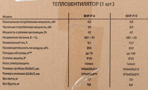 Тепловая пушка электрическая Ballu BHP-P-6 желтый/черный