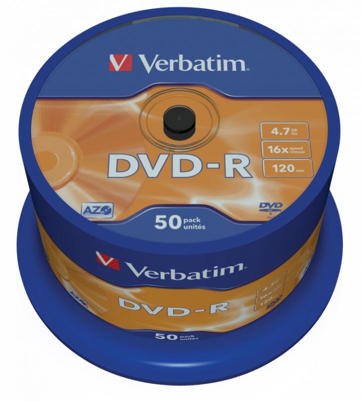 Диск DVD-R Verbatim 4.7Gb 16x Cake Box (50шт) (43548)