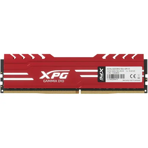 Память DDR4 8Gb 3200MHz A-Data XPG Gammix D10 Red Gaming Memory AX4U32008G16A-SR10 Non-ECC PC4-25600 CL16
