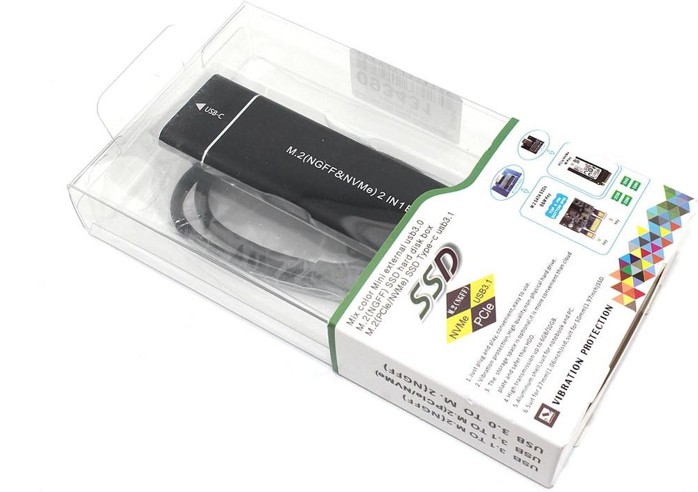 Бокс для SSD диска NGFF (M2) NVME/PCI-e с выходом USB 3.0 алюминиевый, черный