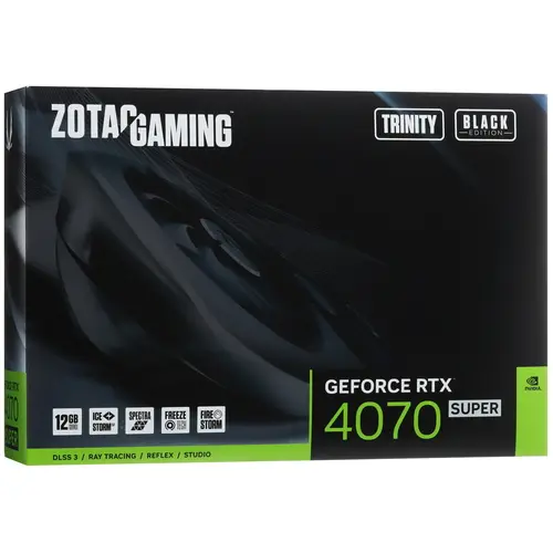 Видеокарта Zotac PCI-E 4.0 RTX4070 SUPER Trinity Black Edition NVIDIA GeForce RTX 4070 Super 12Gb 192bit GDDR6X 1980/21000 HDMIx1 DPx3 HDCP Ret