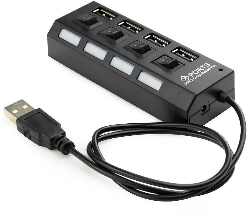 Разветвитель USB 2.0 Gembird UHB-243-AD с подсветкой и выключателем, 4 порта, блистер