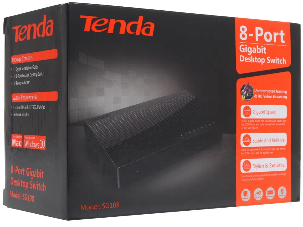 Коммутатор Tenda SG108 8x1Гбит/с неуправляемый