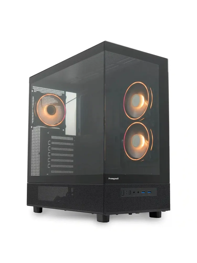 Корпус HSPD F710 Panoramic TG черный без БП ATX 3x120mm ARGB 1xUSB2.0 2xUSB3.0 audio