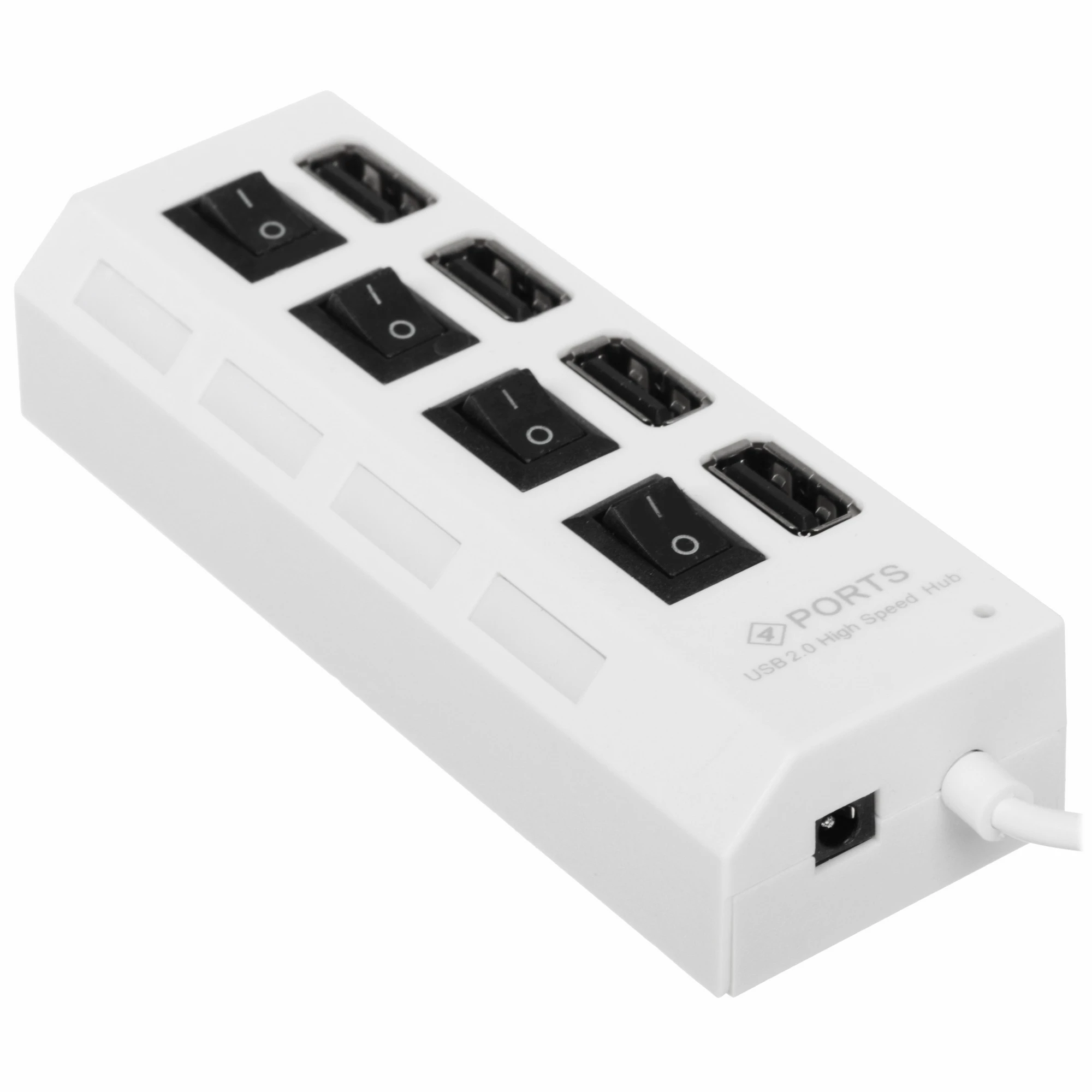 Разветвитель USB2.0 Gembird UHB-243-ADW, 4хUSB, с доп. питанием, подсветка и выключатели, кабель USB 55см, белый, коробка